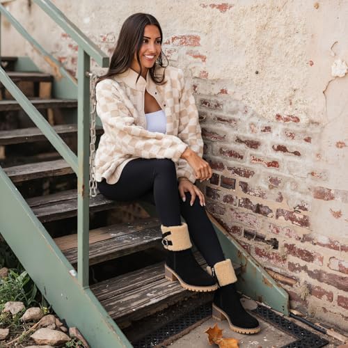 VIMISAOI Mid calf Winter Boots for Women Warm Ankle Snow Chunky Heel Boots