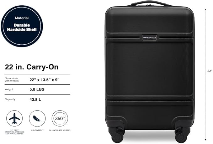 Travelers Club Skyline Spinner Luggage, Black, 20-Inch Carry-On