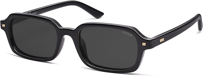 SOJOSトレンディ長方形偏光サングラス レディース メンズ、スモールレトロファッション薄型スリムスクエアサニー SJ2610