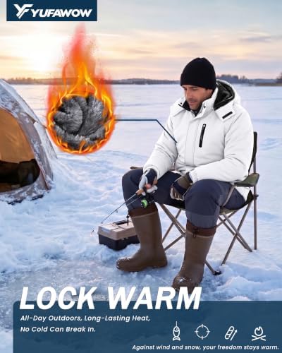 Yufawow Magnetic Placket No Fumbling Just Snap Men Winter Jacket Skiing Jacket Insulated Fleece Lined Waterproof Windbreaker for Snowboard Hiking Camping ATV Outdoor Work
