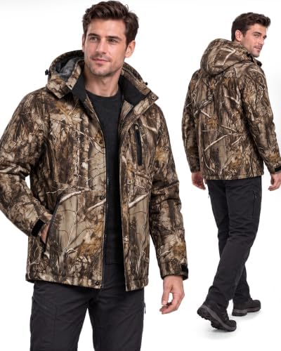 Yufawow Magnetic Placket No Fumbling Just Snap Men Winter Jacket Skiing Jacket Insulated Fleece Lined Waterproof Windbreaker for Snowboard Hiking Camping ATV Outdoor Work