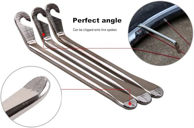 GBZW 4 Pcs Bike Tire Levers, Bike Tire Removal Tool,Tire Levers Road Bike, Stainless Steel Tire Repair and Replacement Tools, Universal, Medium, Silver White