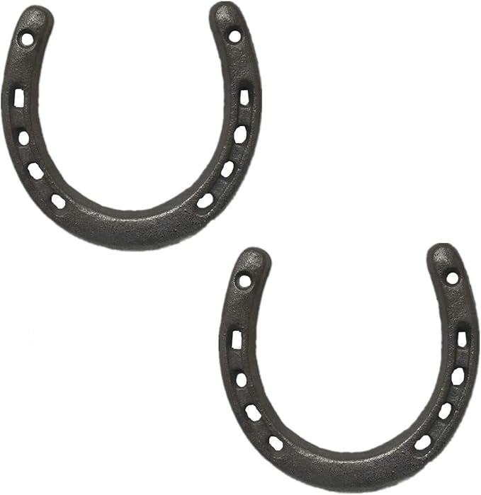 Cast Iron Horseshoe Wall Decor, Medium Horseshoe Sturdy Cast Iron 5 Holes On Each Side for Indoor Or Outdoor（2 pack)…