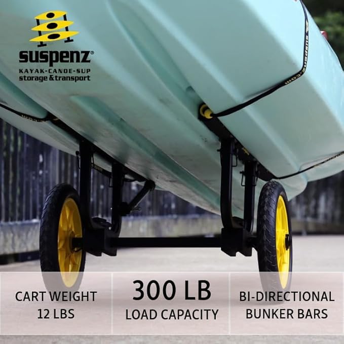 Suspenz Fishing Kayak Cart Trolley | Heavy Duty Canoe Carrier Trailer with Adjustable Bi-Directional Bunker Bars and Airless Wheels | Catch-All Universal Airless Cart (22-9909)