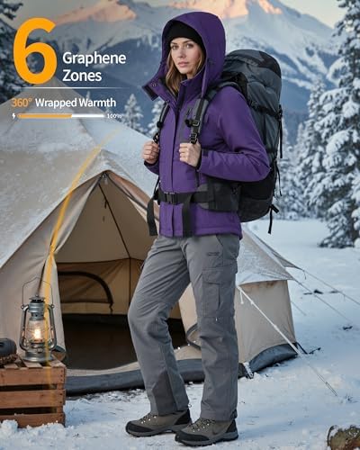 Wulcea Graphene Heated Jacket for Women Fur Lined with Large Capacity Battery Pack