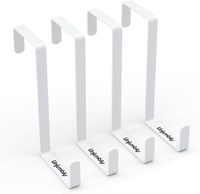 Unjumbly 4 Pack Over The Door Hooks - Fitting Door Width Between 1 3/8" and 1 3/4", Reversible Door Hangers for Hanging Clothes, Towels, Coats and More (White)