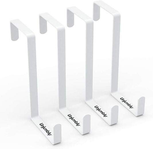 Unjumbly 4 Pack Over The Door Hooks - Fitting Door Width Between 1 3/8" and 1 3/4", Reversible Door Hangers for Hanging Clothes, Towels, Coats and More (White)