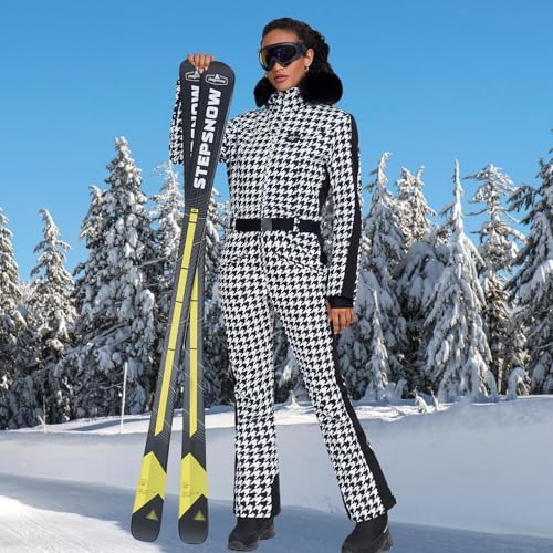 Women's Ski Suit One Piece Snowsuits Snowboard Ski Outfit Faux Fur Collar Slim Jumpsuit Jacket Insulated Windproof