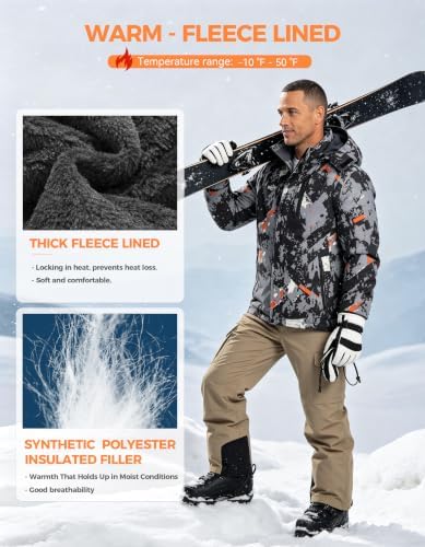 wantdo Men's Softshell Waterproof Polar Fleece Breathable Climbing Ski Coat