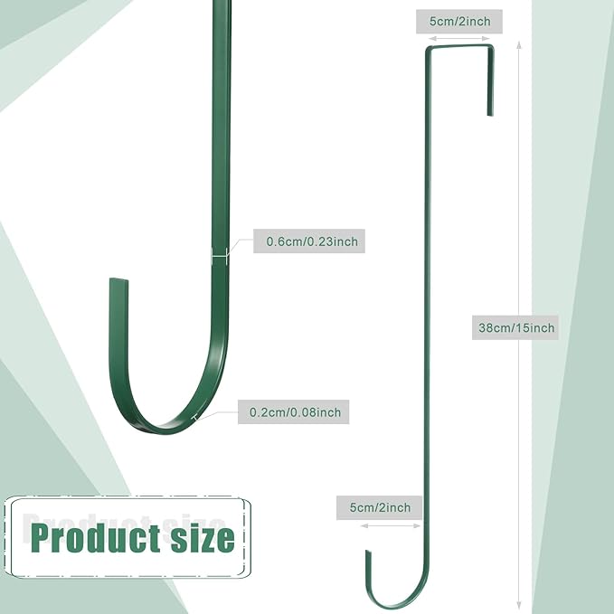 Hotop 15 Inch Wreath Hangers for Front Door Wreath Doors Hangers Steel Material Clothes Towel Hooks Holder Over The Door Hanger Hooks 2 Pcs for Christmas Halloween Front Decorations(Green)