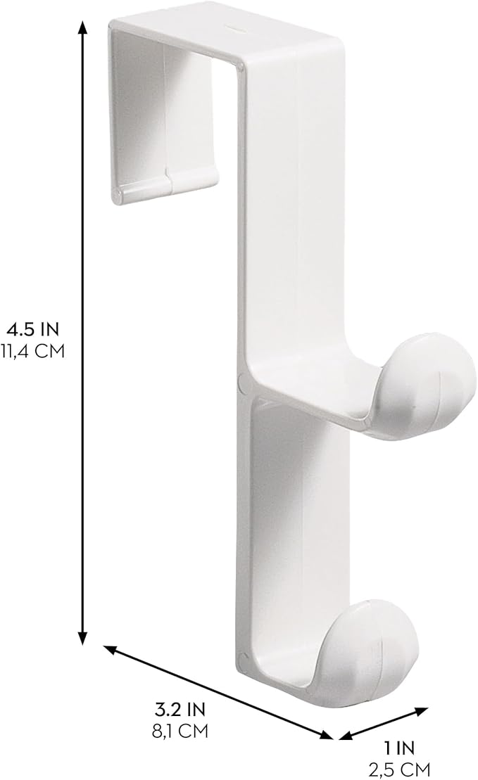 iDesign Over the Door Plastic Dual Hook Hanger for Coats, Jackets, Hats, Robes, Towels, Ideal for Bathroom, Bedroom, Mudroom, Set of 3, White