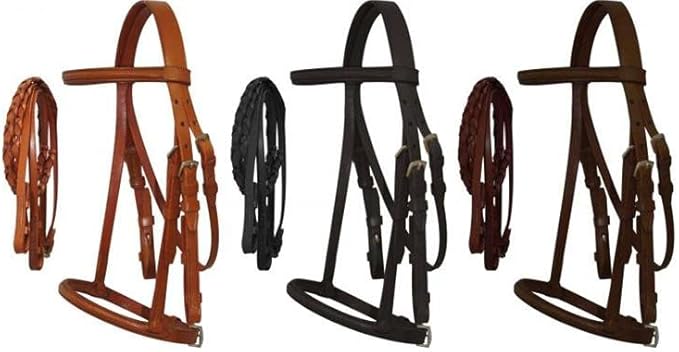 Cobb Size English Headstall w/Raised Browband & Braided Leather Reins