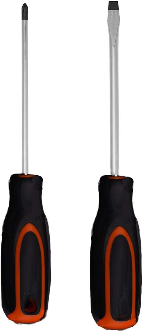 Edward Tools Harden Screwdriver Set Phillips and Flat Head - Magnetized CRV Steel Tips - Ergo Grip Handle - #2 Phillips, Slotted 1/4”