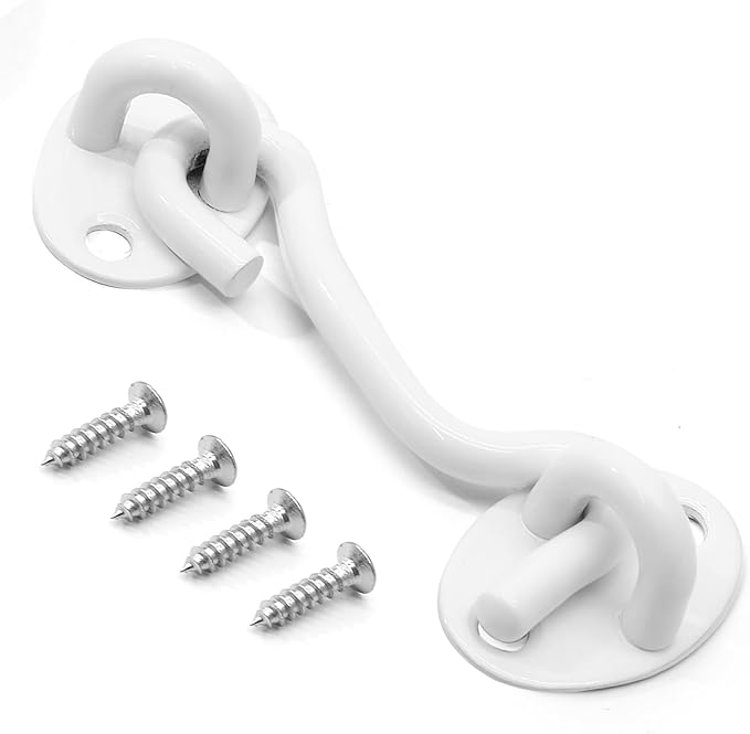 Biaungdo Heavy Duty Hook and Eye Latch, 3 Inch White Privacy Hook Barn Door Lock Easy Lock, Stainless Steel Gate Latch for Doors/Windows/Sheds/Gates/Fences/Closets/Cabinets, 1 Pack