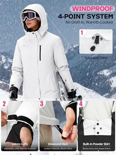 FREE SOLDIER Women's Waterproof Ski Snow Jacket Fleece Lined Warm Winter Rain Jacket with Hood Fully Taped Seams