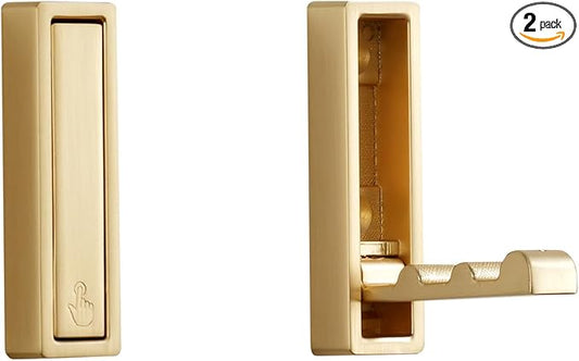 Folding Coat Hooks, 2Pcs Foldable Heavy Duty Wall Hooks Zinc Alloy No Rust Fold Up Hooks for Coat, Towel, Key, Hat, Bag, Jacket, Backpack. (Gold)