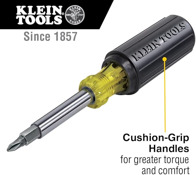 Klein Tools 80027 Screwdriver Set, 11-in-1 Multi-bit Screwdriver, 6-in-1 Stubby, Phillips, Slotted, Square, Torx Bits, 2-Piece
