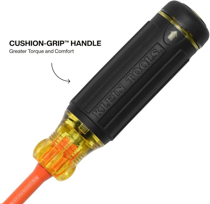 Klein Tools 32306INS 6-in-1 Insulated Multi-Bit Screwdriver, Multi-Bit Driver with Auto-Locking Collar, 1000V Rated, In-Handle Bit Storage