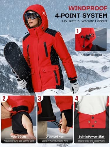 FREE SOLDIER Women's Waterproof Ski Snow Jacket Warm Fleece Lined Winter Rain Jacket with Hood Fully Taped Seams