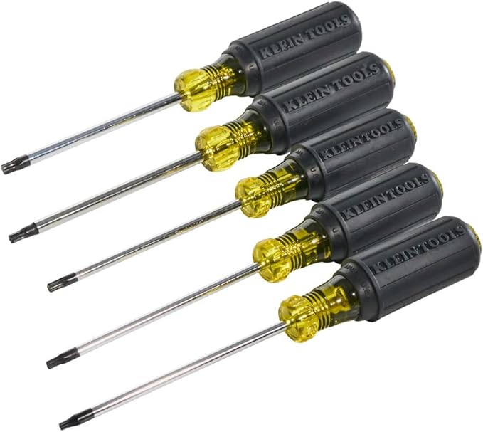 Klein Tools 19555 TORX Cushion Grip Screwdriver Set, Made in USA, T15, T20, T25, T27 and T30 Tip sizes, 5-Piece