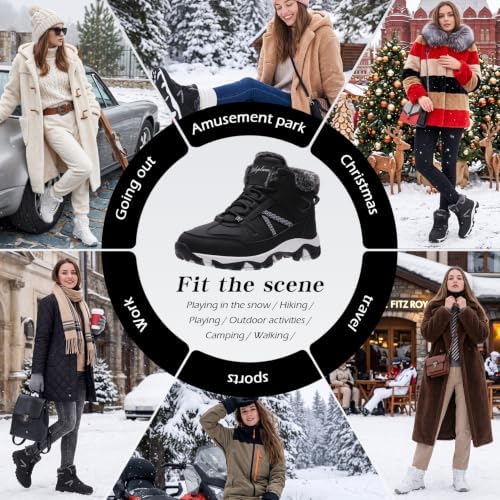 Littleplum Womens Snow Boots - Warm Fur Line Anti Slip Winter Short Boots Comfortable Lace Up Ankle Booties for Outdoor Hiking