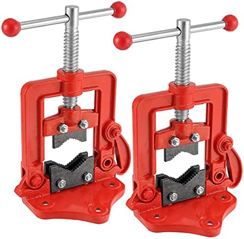 2 Pack Forged Pipe Vise, 0.4-2.4 Inches(10-60mm) Pipe Vice Bench Vise, Heavy Duty Cast Iron Pipe Vise for Plumbers, Mechanic, Red