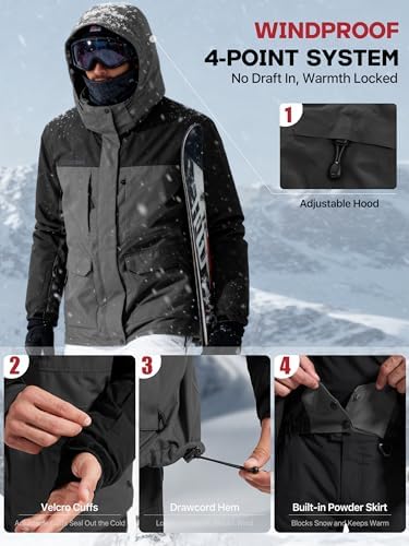 Men's Winter Waterproof Ski Snow Jacket with Hood