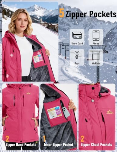 MAGCOMSEN Womens Winter Coats Waterproof Ski Snow Jackets Warm Thermal Coat