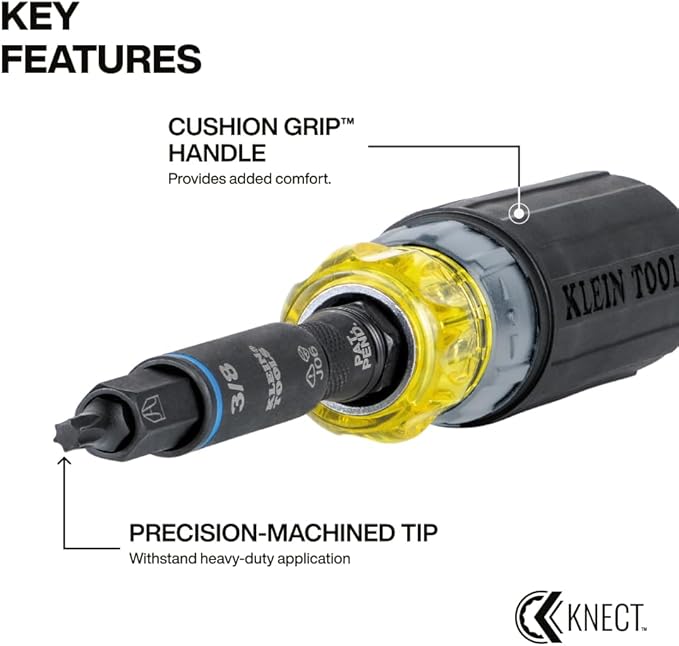 Klein Tools 80191 KNECT (S) Impact-Rated Multi-Bit Screwdriver Set, 11-in-1 and 7-in-1 Ratcheting Drivers with Phillips, Slotted, Square, Torx Tips, Nut Drivers, and Stubby