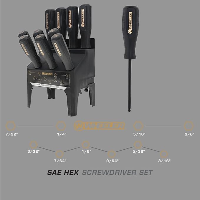 Wheeler 10 Piece SAE HEX Screwdriver Set with Multiple Sizes for Gunsmithing Rebuild and Maintenance