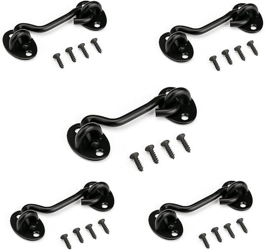Privacy Hook and Eye Latch Easy Lock for Barn Door, Black (4 INCH-5PCS)