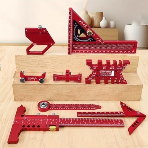 Aluminium Woodwork Measuring and Scribing Tool Set - 9 Piece Precision Kit for Carpentry and DIY Projects with Storage Box(10 Pieces.)