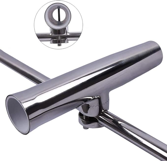 2PCS Tournament Style Boat Fishing Rod Holders, 316 Stainless Steel Clamp on 7/8" to 1" Rail, 360 Adjustable Fishing Rod Holder