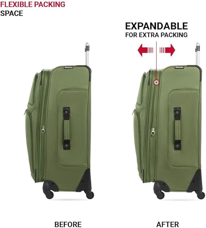 SwissGear Sion ソフトサイド 拡張可能ラゲッジ スピナーホイール付き、エバーグリーン、預け荷物用大型29インチ