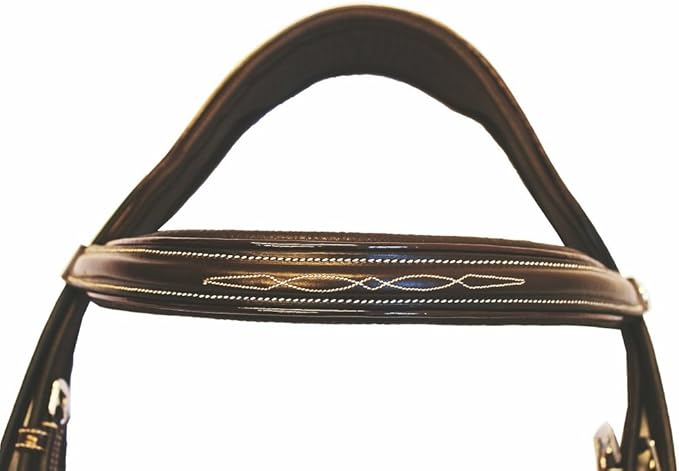 Henri de Rivel Pro Mono Crown Fancy Bridle with Patent Leather Piping and Laced Reins