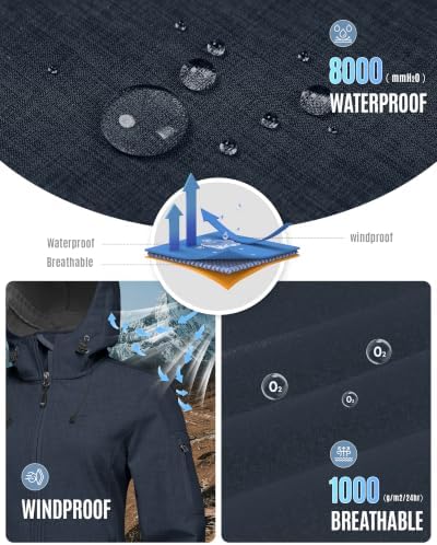 33,000ft Women's Softshell Jacket Waterproof Hooded Fleece Lined Rain Coat