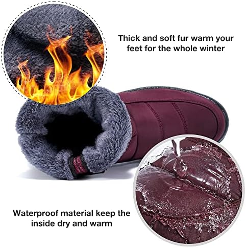 Alicegana Womens Winter Snow Boots for Women Waterproof Warm Fur Lining Mid Calf Boots with Zipper Comfortable Outdoor Shoes