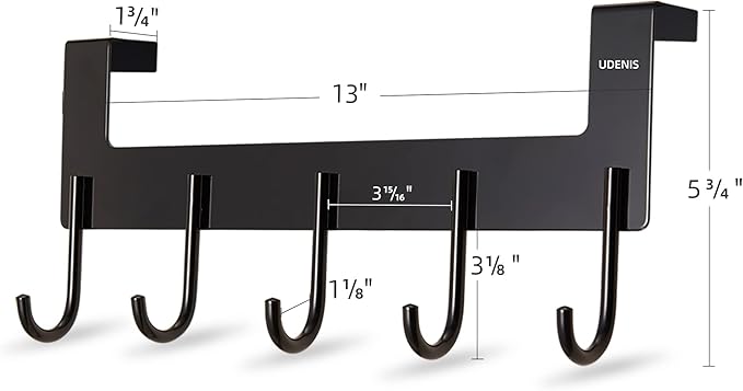 Over The Door Towel Rack,Over The Door Hooks,Heavy Duty Aluminum Over The Door Hanger for Hanging Coat, Bag, Robe,Clothes,Towels,Hat - 5 Hooks, Brush Finish (Matte Black 1Pcs)