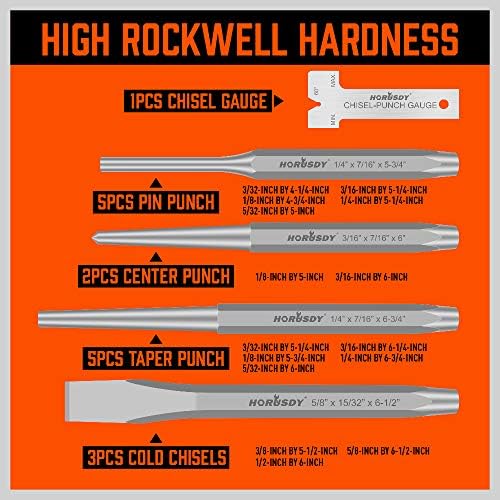 HORUSDY 16-Piece Punch and Chisel Set, Including Taper, Cold Chisels, Pin, Center