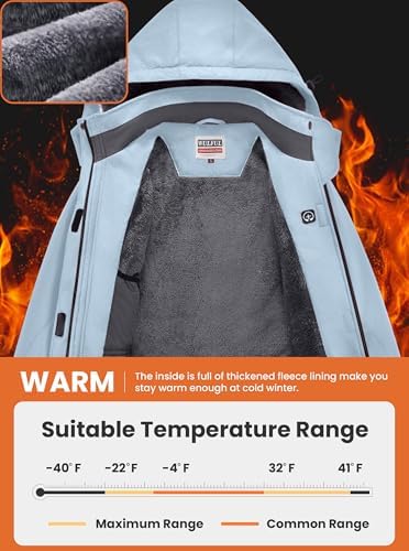 WULFUL Women's Waterproof Ski Jacket Warm Winter Coats Windproof Winter Jackets for Women Fleece Lined Windbreaker with Hood