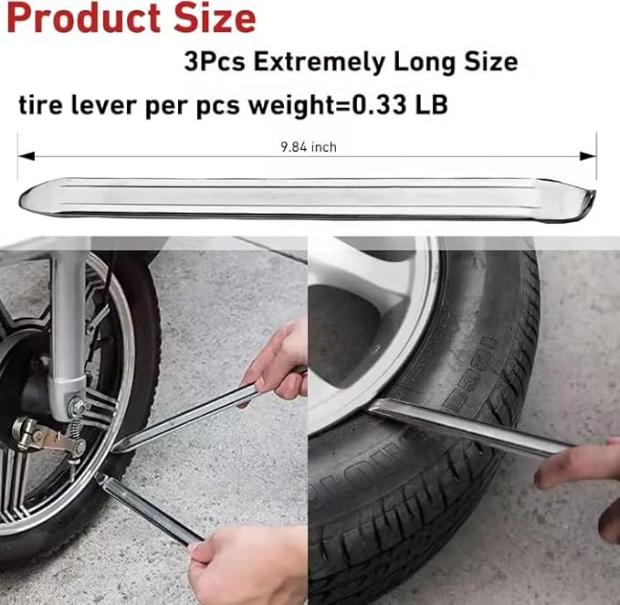 3Pcs Bike Tire Levers,Motorcycle Tire Spoons Iron Set,Remove Tool for Bike,Bike Change Changing Tool Kit Set,11Lengthen Galvanized Type Steel Repair Tube
