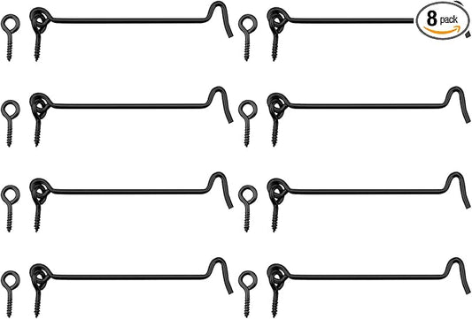 8 Pcs 4 inches Cabin Hook Eye Latch Gate Door Swivel Window Door Hook with Mounting Screws (Black, 4 inches)