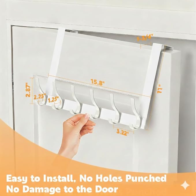 Large Over The Door Hooks, Sturdy Door Hanger with 12 Hooks, Door Towel Rack for Bathroom, Bedroom, Kitchen, Coat Rack for Hanging, Easy to Install (White)