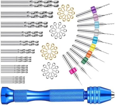 HOMSFOU 76pcs Mini Drill Bit Set Swivel Pin Vise for Woodworking Jewelry Making and Compact and Lightweight Hand Tool for Projects