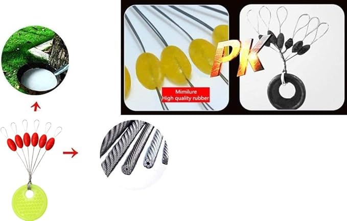 Rubber Fishing Bobber Stopper,6 in 1 Float Sinker Stops,Black Orange & Colorful Oval Cylinder,L M S Float Stop Available