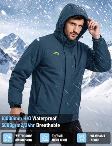 MAGCOMSEN Men's Winter Ski Jacket Waterproof Snow Fleece Lined Warm Coats