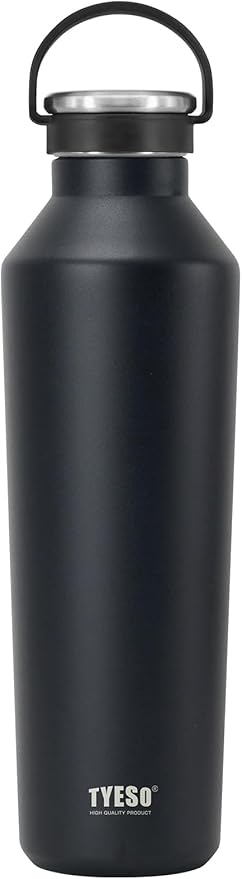 TYESO Stainless Steel Vacuum Insulated Water Bottle, Insulated Water Bottle with Soft Silicone Carry Handle (BLACK, 25 OZ)