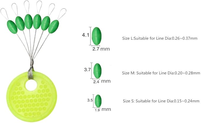 Rubber Fishing Bobber Stopper,6 in 1 Float Sinker Stops,Black Orange & Colorful Oval Cylinder,L M S Float Stop Available