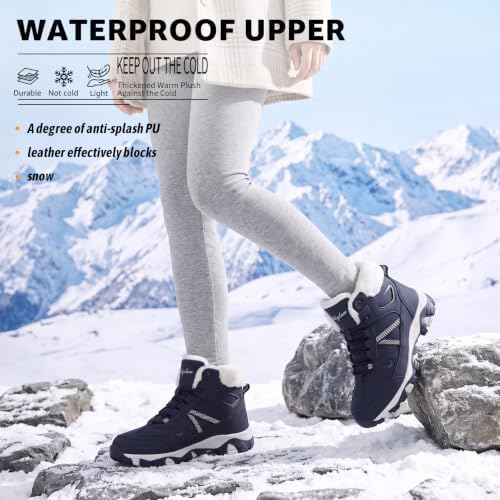 Littleplum Womens Snow Boots - Warm Fur Line Anti Slip Winter Short Boots Comfortable Lace Up Ankle Booties for Outdoor Hiking