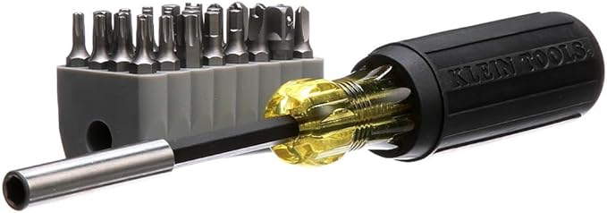 Klein Tools 32510 Magnetic Multibit Screwdriver with Sturdy Torx, Hex, Spanner, Tri-Wing, Torq and Nut Tamperproof Bits and Storage Block